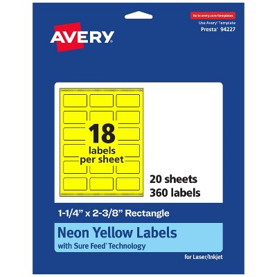 Avery Neon Yellow Paper Labels, 1-1/4" x 2-3/8" Rectangle