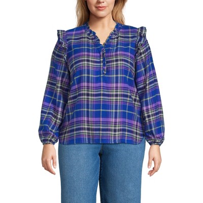 Lands' End Women's Ruffle Front Flannel Popover Blouse