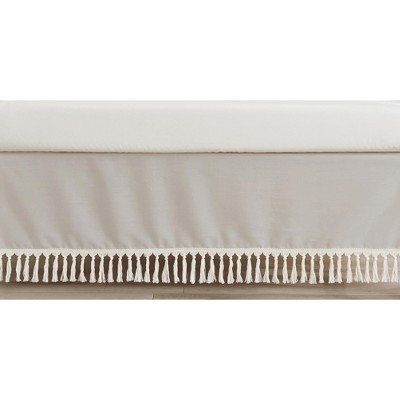 Sweet Jojo Designs Boy or Girl Gender Neutral Unisex Baby Crib Bed Skirt Boho Fringe Linen Taupe and White