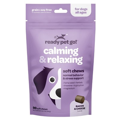 Ready Pet Go Dog Calming Treats for Anxiety & Separation, Herbal Hemp Calming Chews for Dogs Anxiety & Stress Support, Bacon Cheese Flavor, 60 or 90ct