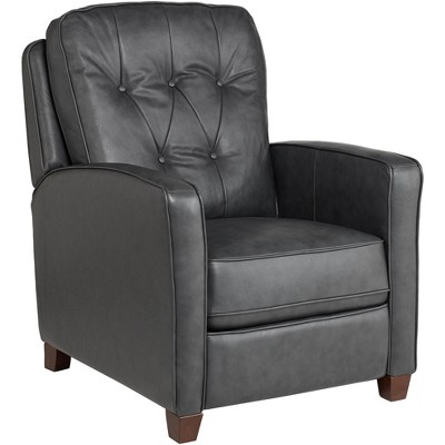 Elm Lane Livorno Gray Genuine Leather Recliner Chair Modern Armchair Comfortable Push Manual Reclining Footrest Tufted for Bedroom Living Room Reading