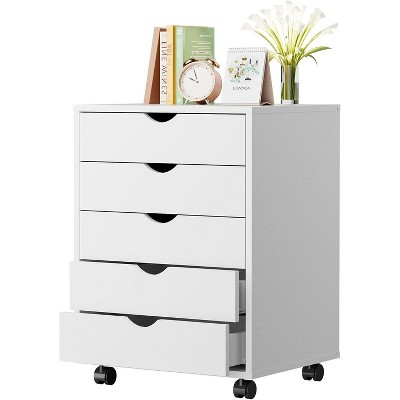 Bestier 5 Drawers Chest Mobile Storage Cabinets, Wooden Dressers with Wheels for Office, Room Organization Furniture for Bedroom