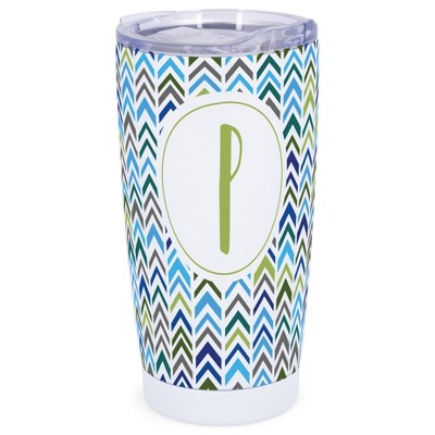 Elanze Designs P Monogram Herringbone Arrows Wrap-Around Design 20 Ounce Stainless Steel On-The-Go Coffee Mug, Thermal Travel Tumbler with Leak