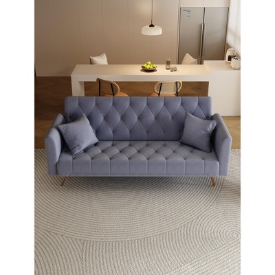 VASIP 71" Convertible Loveseat with 2 Pillows,Retro Velvet Sofa for Small Spaces, Bedroom,Office-Beige