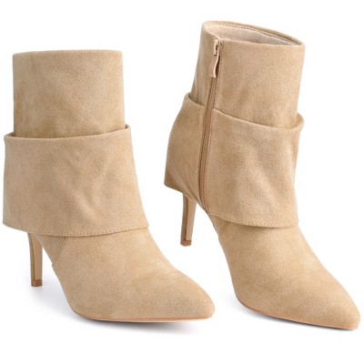 BLISSFUL STEP Women's Pointed Toe Stiletto Heel Fold Over Slouch Ankle Boots