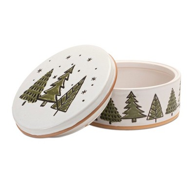 Ceramic Pine Tree Canister with Lid 7.75"D