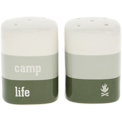 Pavilion Gift Company - Camp Life - 3 oz Salt & Pepper Ceramic Stoneware Shaker Set RV Camper Cabin Tent