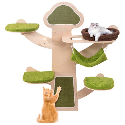 Tangkula Wall-Mounted Cat Tower w/ Bed Hammock Sisal Scratching Post & Mats Cushions