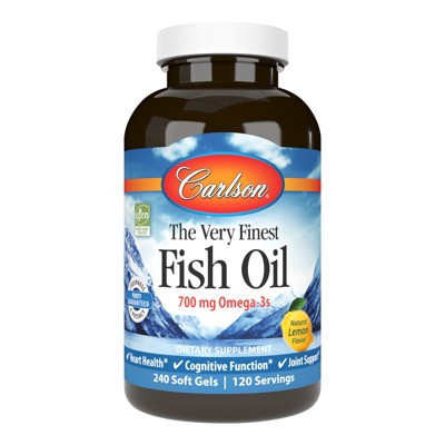 Carlson - The Very Finest Fish Oil, 700 mg Omega-3s, Norwegian, Wild Caught, Sustainably Sourced, Lemon