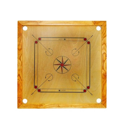 Amber Sports Carrom Board 32x32" – Mango wood frame, sealed pockets, smooth surface, striker, coins & Bori powder. Water-resistant matte finish.
