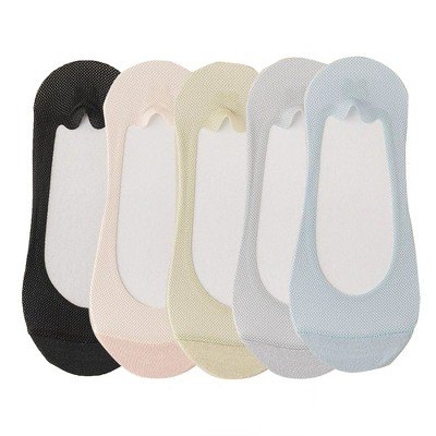 Anna-Kaci 5 Pairs Women No Show Mesh Panel Socks Low Cut Stretch Cotton Liner Non-Slip Design for Ballet Flats and Loafers