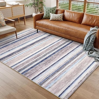 Area Rug Modern Striped Area Rug Washable Rugs for Living Room Bedroom Non Slip Low Pile Soft Accent Carpet for Home Office Dining Room
