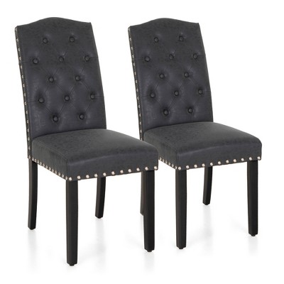 Captiva Designs Indoor Dining Chair with PU Leather and Solid Curved Wood Legs, Set of 2