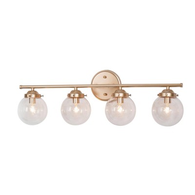 LNC Ellan 20-in Matte Gold Bathroom Vanity Light with Opal White Globe Glass, Modern, 3-Light
