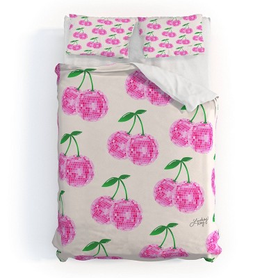 Deny Designs Lindsey Kay Collective Disco Ball Cherries Duvet Cover Bedding Set Cream