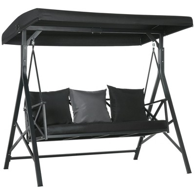 Resenkos 3-Seat Swing Chair, Cozy Porch Glider With Cushions, 3 Pillow Set, Sunshade Canopy, Khaki