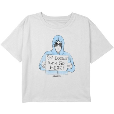 Girl's Mean Girls Dam Hoodie She Doesn't Even Go Here Distressed Graphic Graphic Cropped T-Shirt