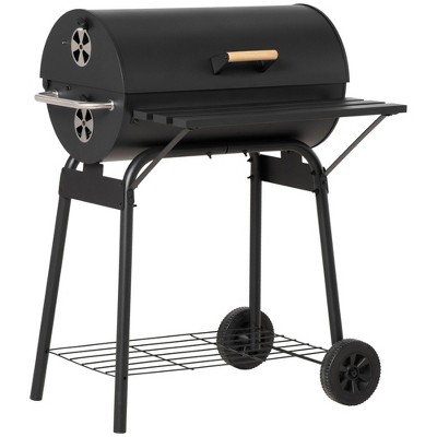 Kumasinova 30"Portable Barrel Charcoal BBQ Grill,Steel Grills with Wheels&Shelves,Outdoor BBQ Smoker with Warming Rack & 23" x 12" Cooking Grate