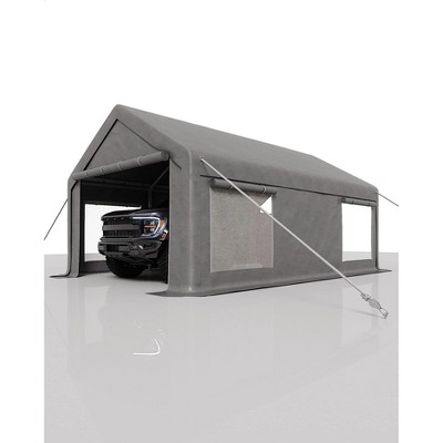 12x20 ft Carport with 200g PE Tarp, Roll-Up Doors & 4 Windows, Fits Trucks, Tractors, Boats, and SUVs