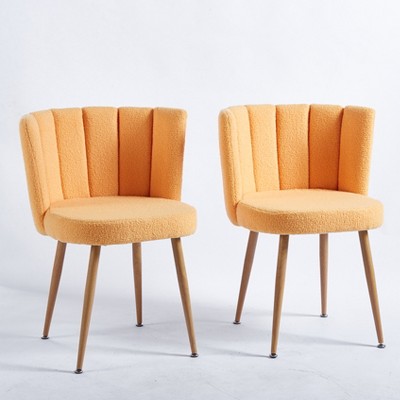 Zeus & Ruta Modern Dining Chair Set Of 2 with Iron Tube Wood Color Legs, Shorthair Cushions and Comfortable Backrest, Yellow