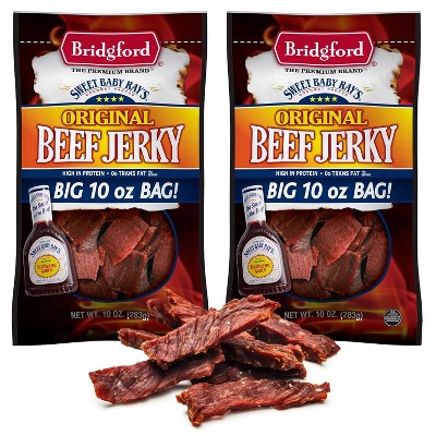 Bridgford Sweet Baby Ray’s Beef Jerky Original 10 oz  - High Protein Healthy Ready-to-Eat Beef Jerky for Your Dietary Preferences