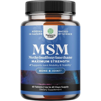 MSM Supplement Tablets, Joint Support for Increased Flexibility with Youthful Collagen Boosting Pills & Antioxidant Supplement, Nature's Craft, 60ct