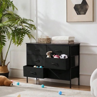 SKRAN Dresser For Bedroom,6 Storage Drawers, Fabric Closet Chests Organizer Tower Furniture With Wooden Top Metal Frame For Clothes, Guest Room
