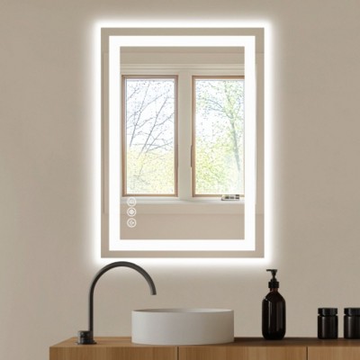 Anti-fog LED Bathroom Mirror with Dual Light Source and Three Lighting Modes, White