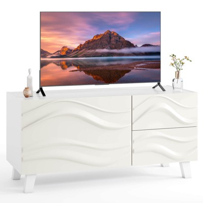 Costway 38" TV Stand for 44-Inch TV with DrawersEngraved Media Console Cabinet White