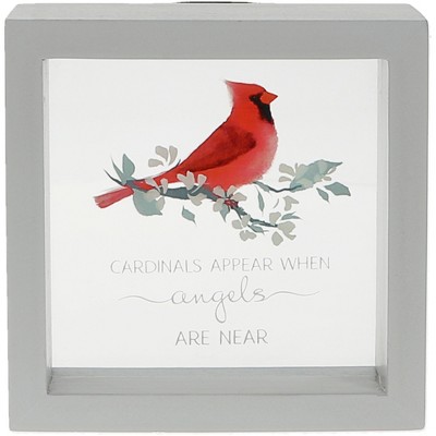 Pavilion Gift Company - Cardinals Appear - 5" x 5" Framed Glass Plaque - Wall Sign Panels