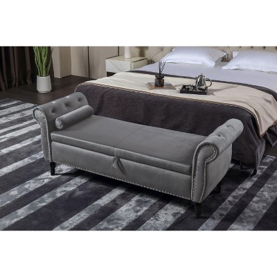 CAVINAS Storage Bench Ottoman with Storage Velvet Multifunctional Storage Bench with 1 Pillow