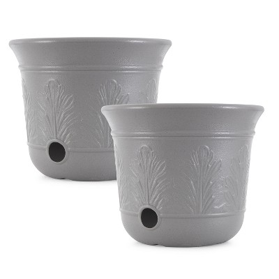 Suncast CPLHPL100 300 Foot Heavy Duty 5 Gallon Decorative Resin Garden Hose Pot for Expandable and Lightweight Hoses, Gray, 2 Pack