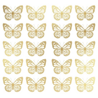 Butterfly Peel and Stick Wall Decal Gold - RoomMates: Vinyl Self-Adhesive Modern Decor, 20pc