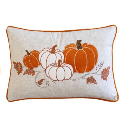 DSVIMOY Support Pillow Embroidered Pumpkin Lumbar Throw Pillow for Fall and Thanksgiving Decor, White, 17"*17"*10"