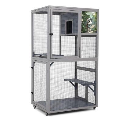SEVOBAL 35" Catio Outdoor Cat Enclosure Cat Patio Enclosure with 2 Platforms Cat Condo Outdoor Wooden Movable Cats Cage with 4 Wheels Outdoor