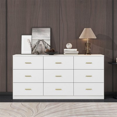 ORRD Modern White 9-Drawer Dresser, Wide Chest of Drawers for Bedroom, Ample Storage, Sturdy and Safe Design