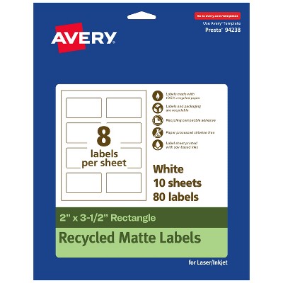 Avery Recycled Matte White Labels,  2" x 3-1/2" Rectangle