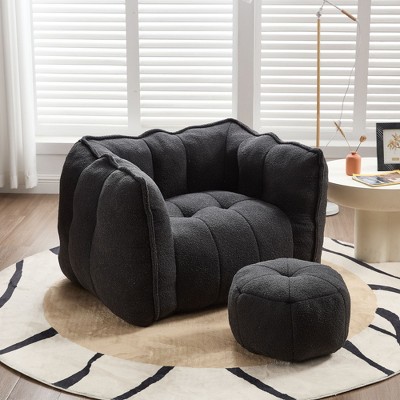 NicBex Modern Bean Bag Chair with Armrests and Footrest, High-Resilience Lazy Sofa Chair for Living Room, Bedroom, Black
