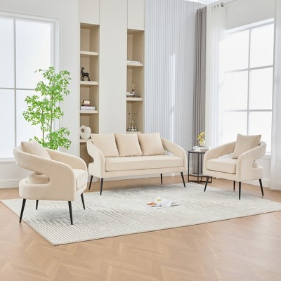 VASIP 53" Modern Velvet Open-Back Loveseat  with 3 Pillows and Metal Legs,Mini Sofa for Living Room,Bedroom,Apartment,Beige
