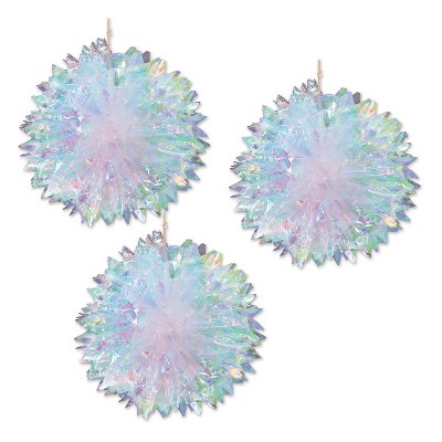 Beistle Iridescent Fluff Balls, 16", (3/Pkg) Off-White