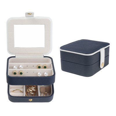 Unique Bargains PU Leather 2 Layer Storage Display Holder Jewelry Box with Mirror and Removable Jewelry Tray for Women