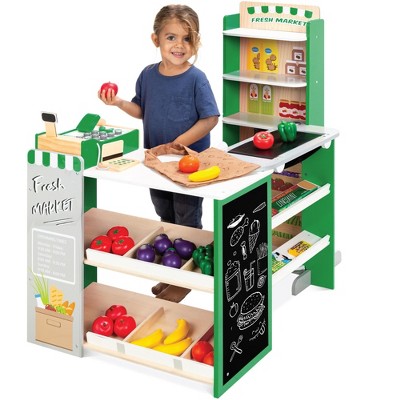 Best Choice Products Kids Pretend Play Grocery Store Wooden Supermarket Set w/ Chalkboard, Cash Register