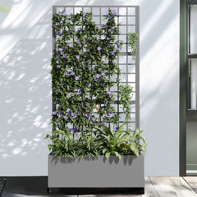 Dovelina Mobile Metal Planter Box, Garden Bed, Trellis for Climbing Plants, Drainage Holes and wheels