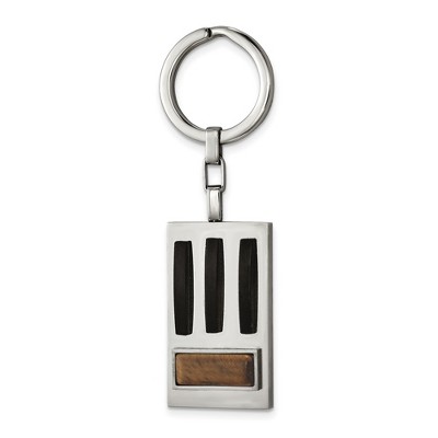 Black Bow Jewelry Stainless Steel Black Plated & Tiger's Eye Rectangle Key Chain