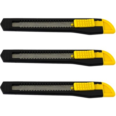 MotoProducts 3 Bulk 5" Box Cutters Black with Snap-Off Blades and Safety Locks