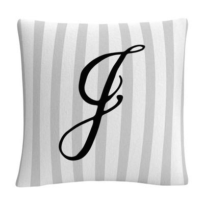 Gray Striped Ornate Letter Script By Abc 16 X 16 Decorative Throw Pillow by Trademark Fine Art