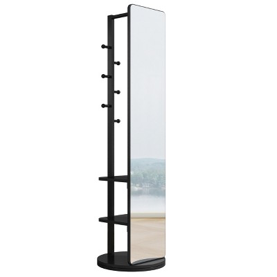 Dexmalle 360° Rotating 69"x16" Multifunctional Full Length Mirror with Hook Storage and Shelf