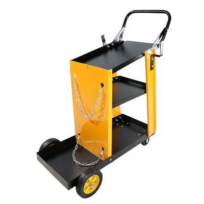 SEVOBAL Utility Storage Cart Multifunctional Three-Layer Welding Cart With Accessory Storage Space, Black And Yellow, 33.40"*27.70"*11.60"
