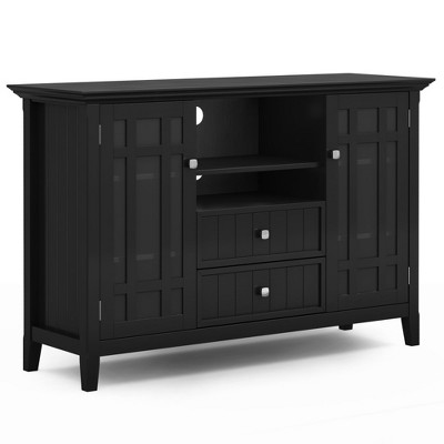 53" Solid Wood Tall Wide TV Media Stand with Handcrafted Finish, Cord Management, and Tempered Glass Doors for Living Room and Bedroom