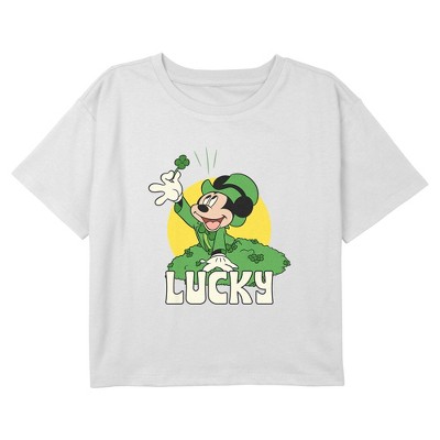 Girl's Mickey & Friends Lucky Clover Field Crop T-Shirt